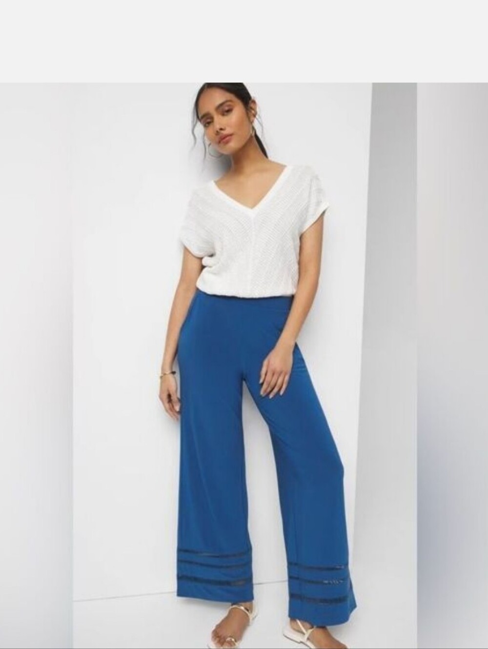 WHBM Matte Jersey Wide-Leg Blue Women’s Ladder Pants